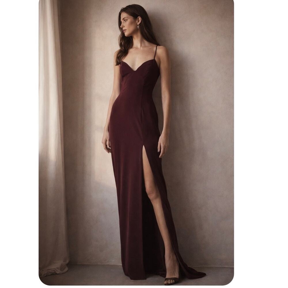 NEW Jay Godfrey Harrah Side Slit Maxi Dress Gown In Wine Maroon Size 8